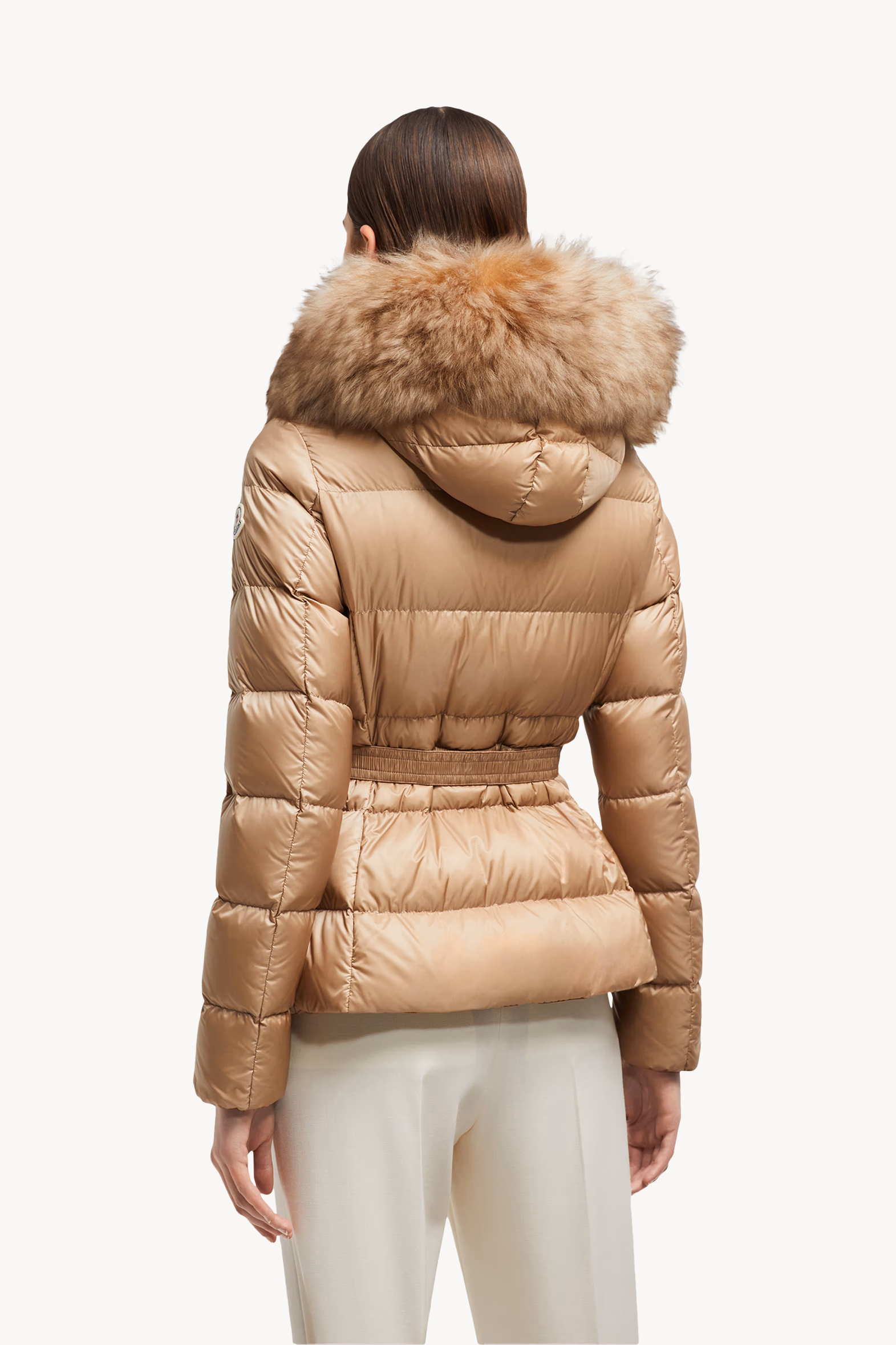 Boed Hooded Shearling-Trimmed Short Down Jacket Women Camel Beige Moncler 5